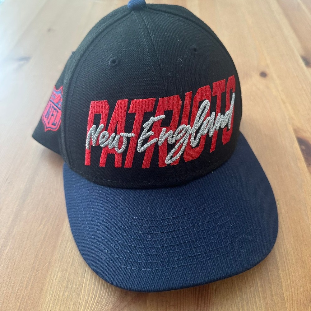 New England Patriots New Era 59FIFTY Fitted Hat Black Navy Blue Size 7 1/2‎